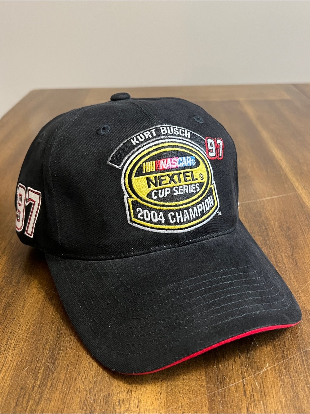 Kurt Busch 2004 NASCAR Nextel Cup Series Champion Hat - Black with Red Trim